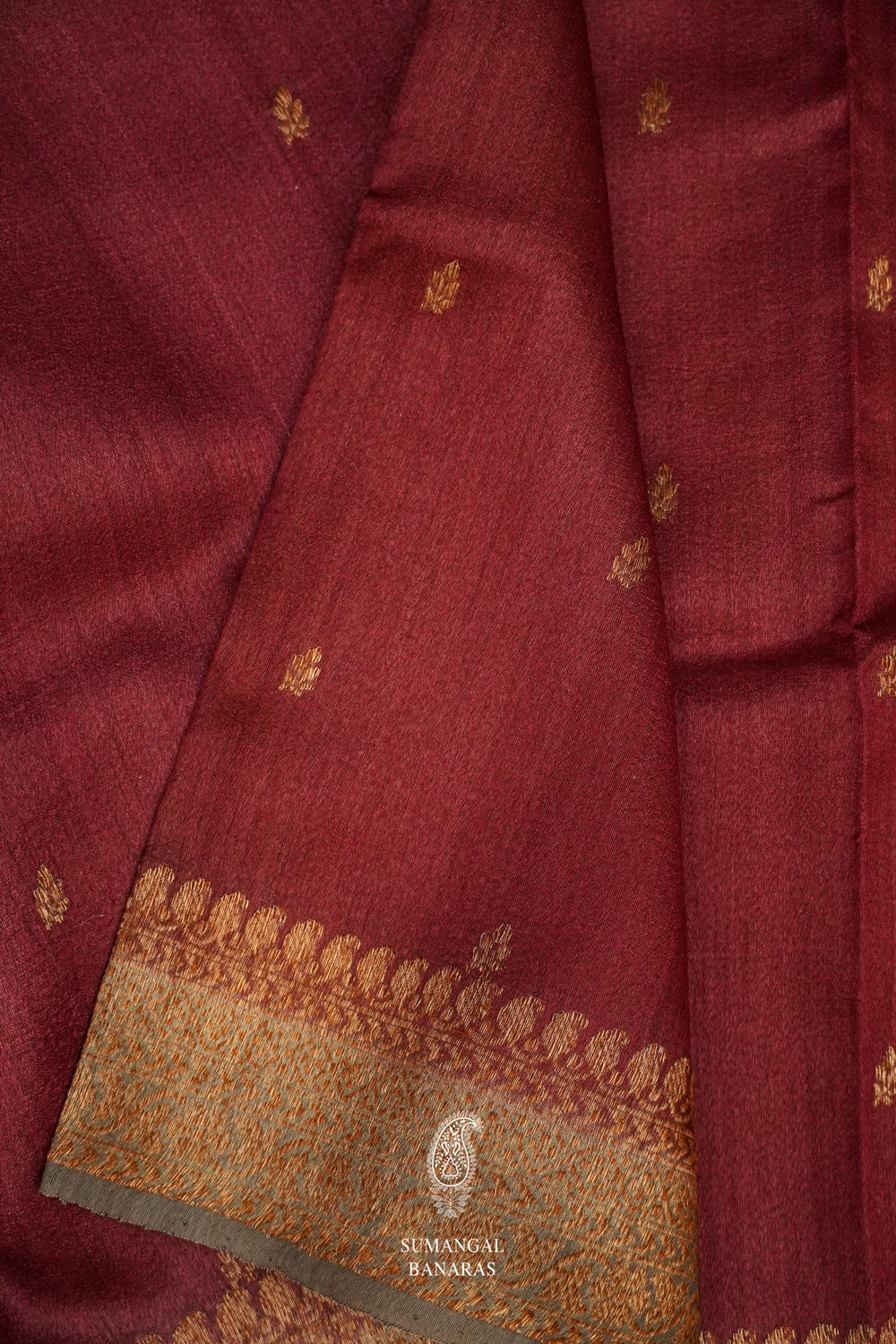 Handwoven Wine Tussar Silk Saree