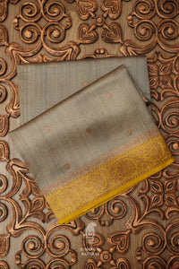 Handwoven Smoke Grey Tussar Silk Saree