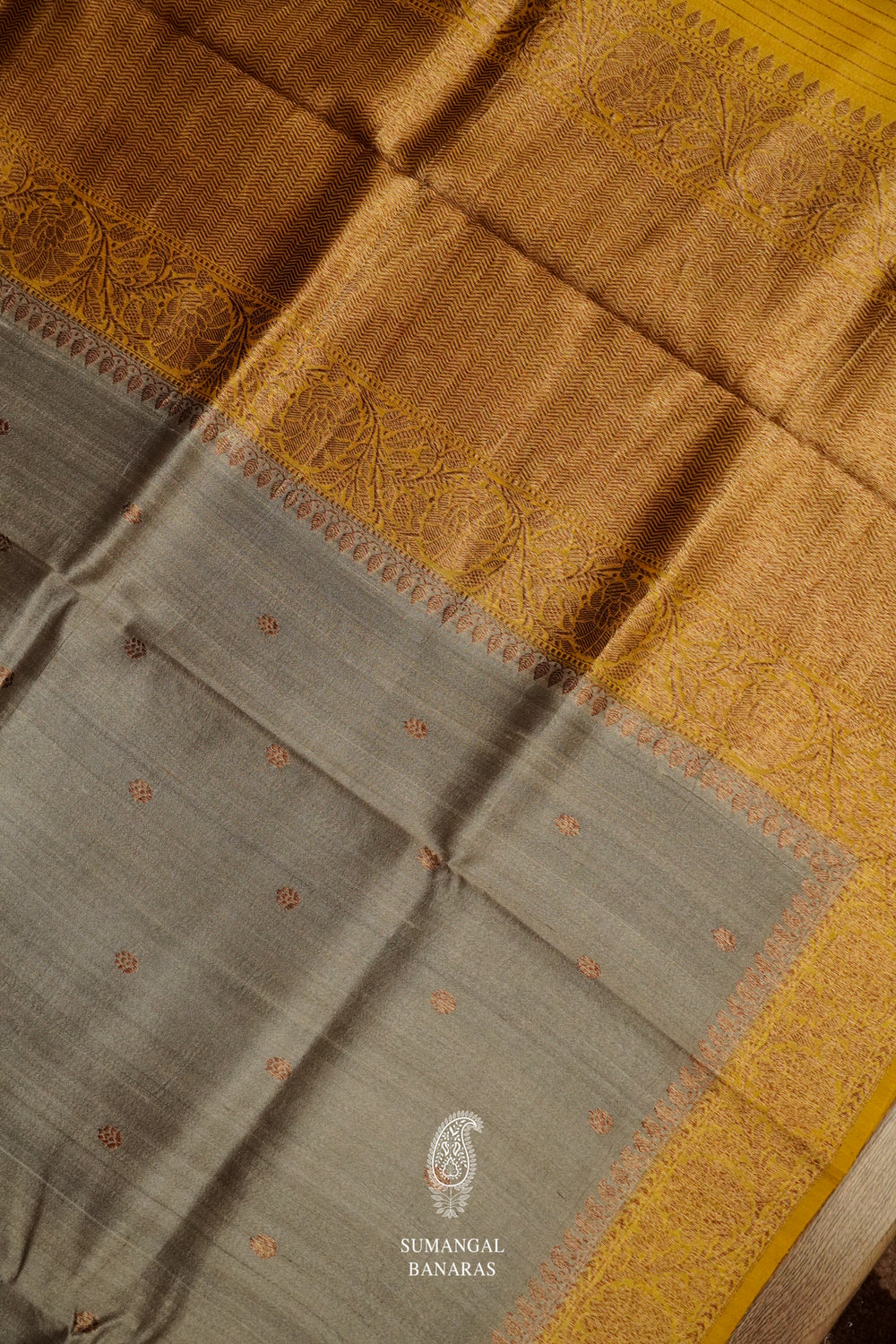 Handwoven Smoke Grey Tussar Silk Saree