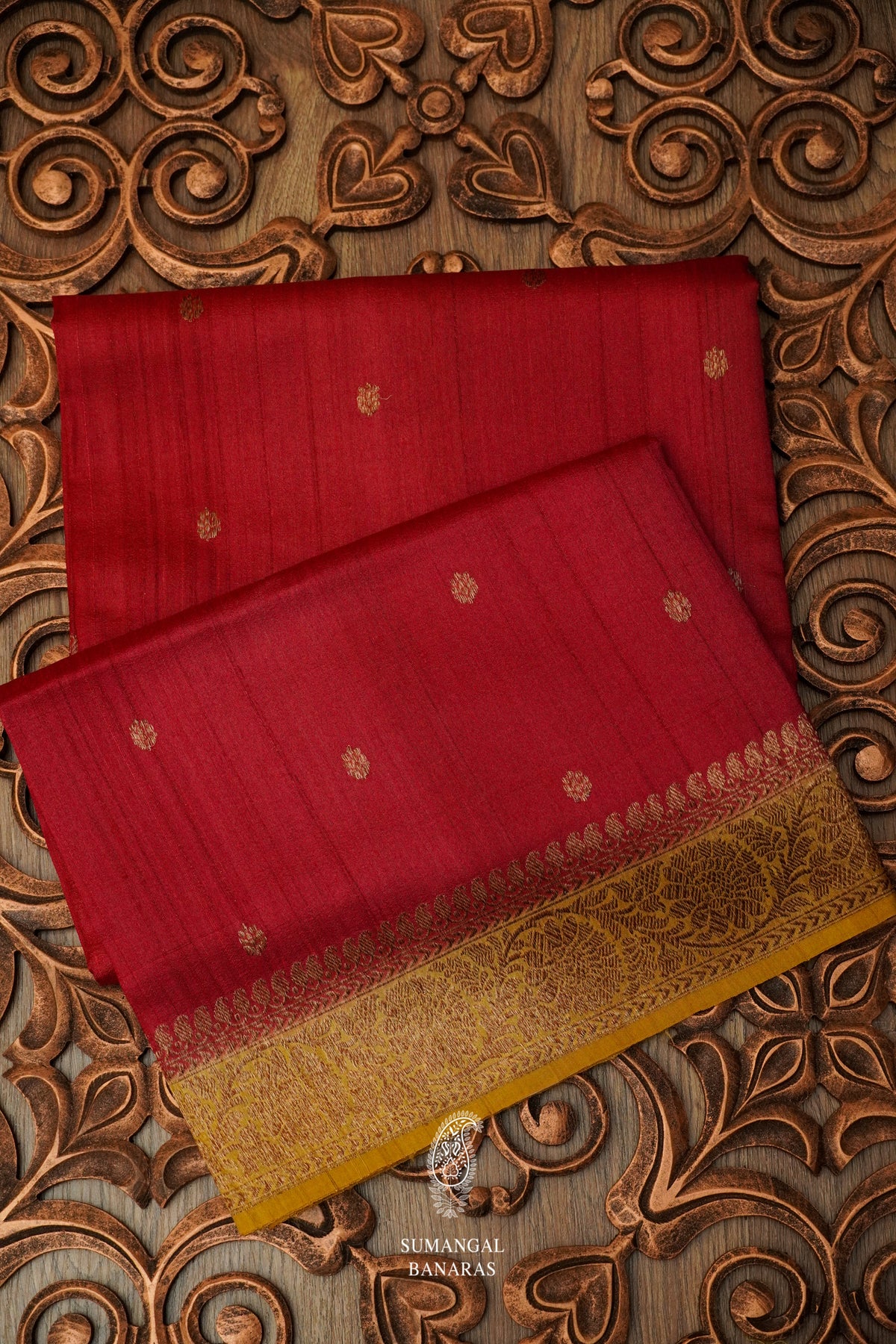 Handwoven Classic Red Tussar Silk Saree
