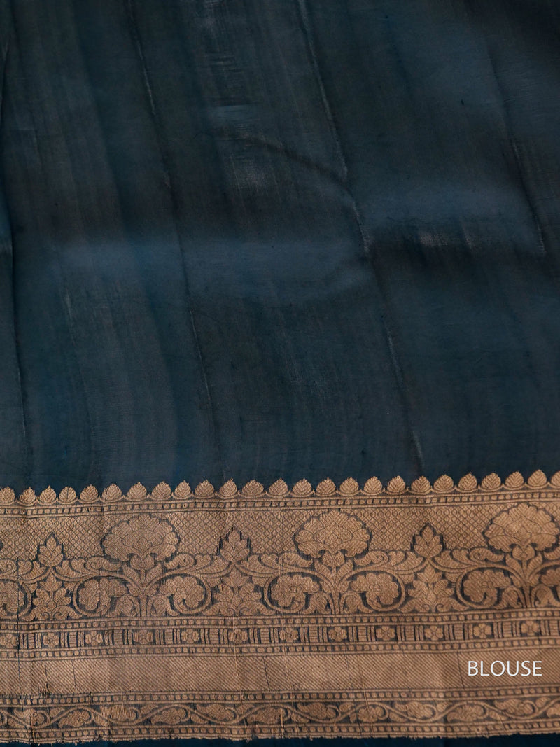 Handwoven Navy Blue Banarasi Organza Saree