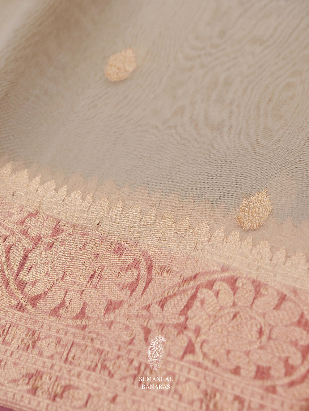 Handwoven Organza Silk Banarsi Muted Pink Saree
