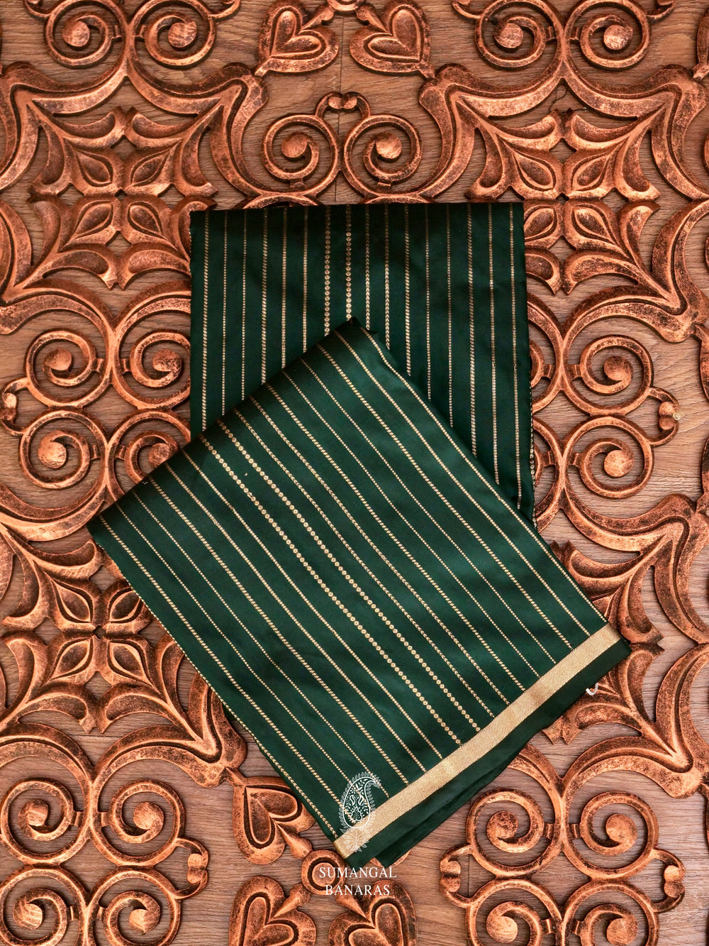 Handwoven Banarsi Emerald Green Katan Silk Saree
