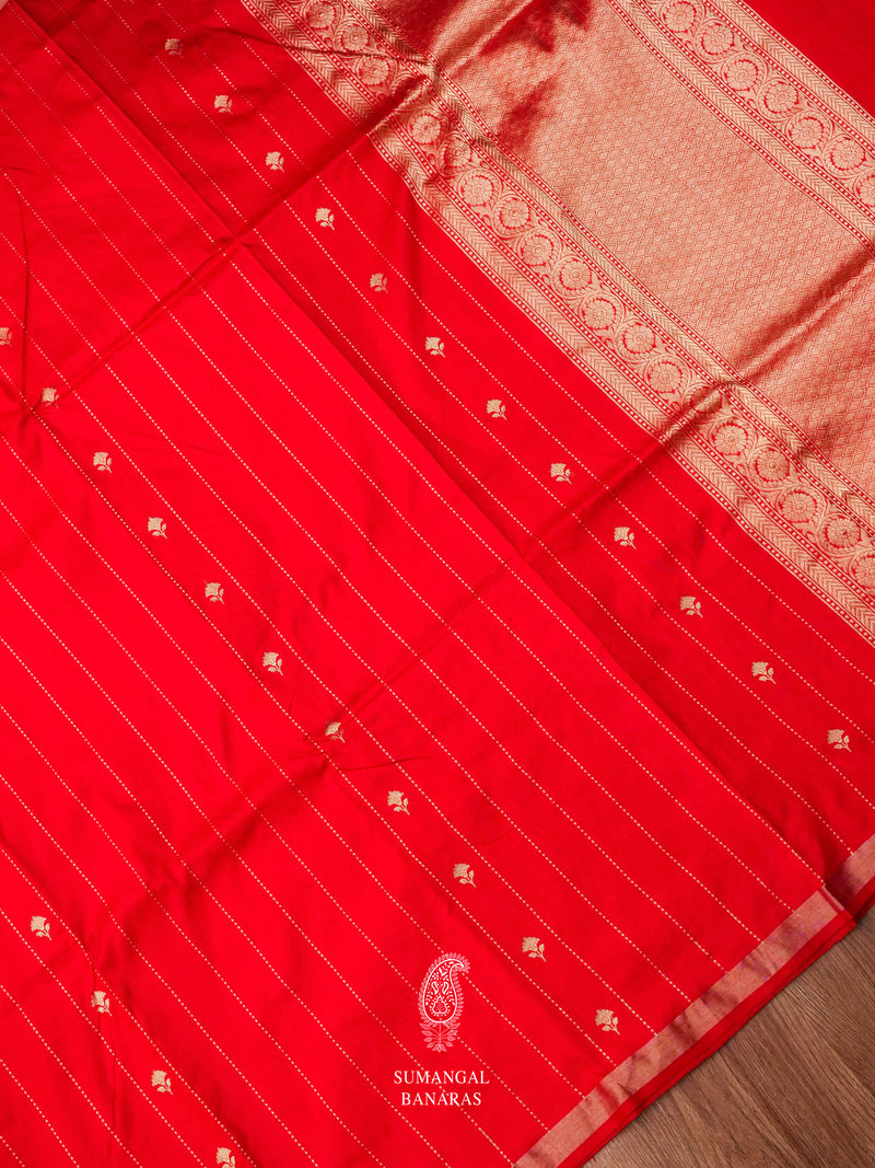 Handwoven Banarsi Hot Red Katan Silk Saree