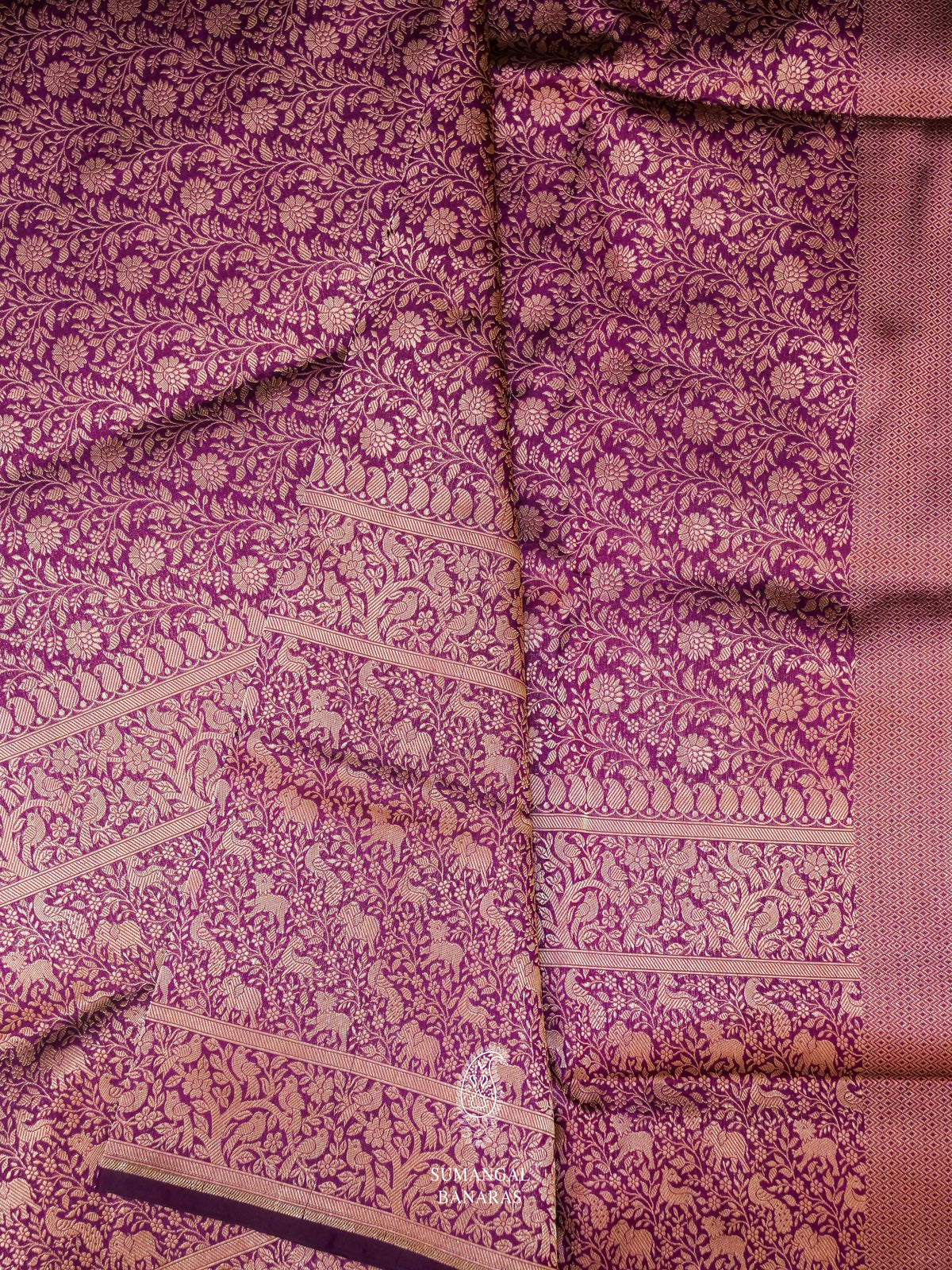 Handwoven Shikargah Indigo Purple Katan Silk Saree