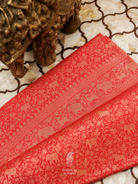 Handwoven Shikargah Classic Red Katan Silk Saree