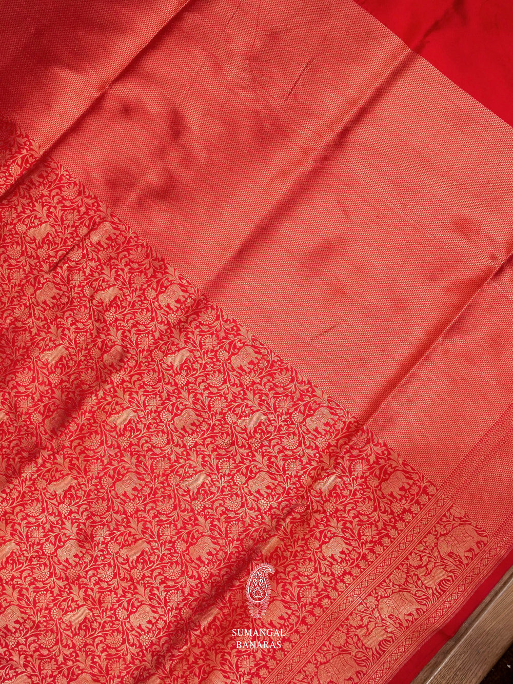 Handwoven Shikargah Classic Red Katan Silk Saree