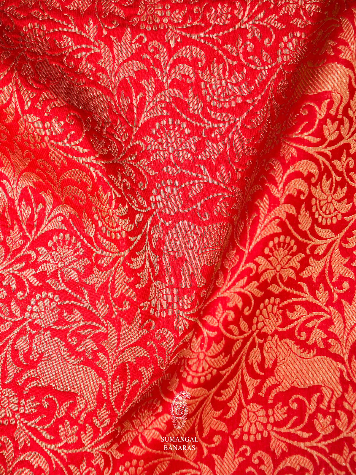 Handwoven Shikargah Classic Red Katan Silk Saree