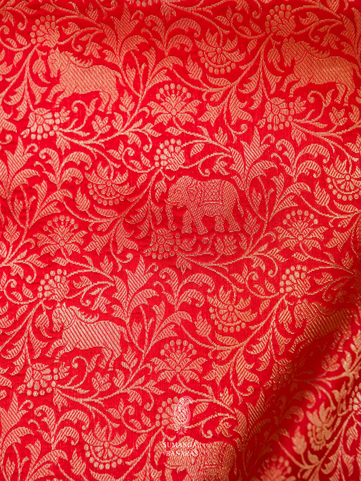 Handwoven Shikargah Classic Red Katan Silk Saree