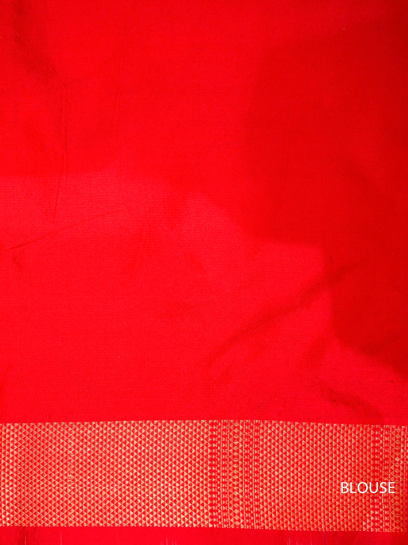 Handwoven Shikargah Classic Red Katan Silk Saree