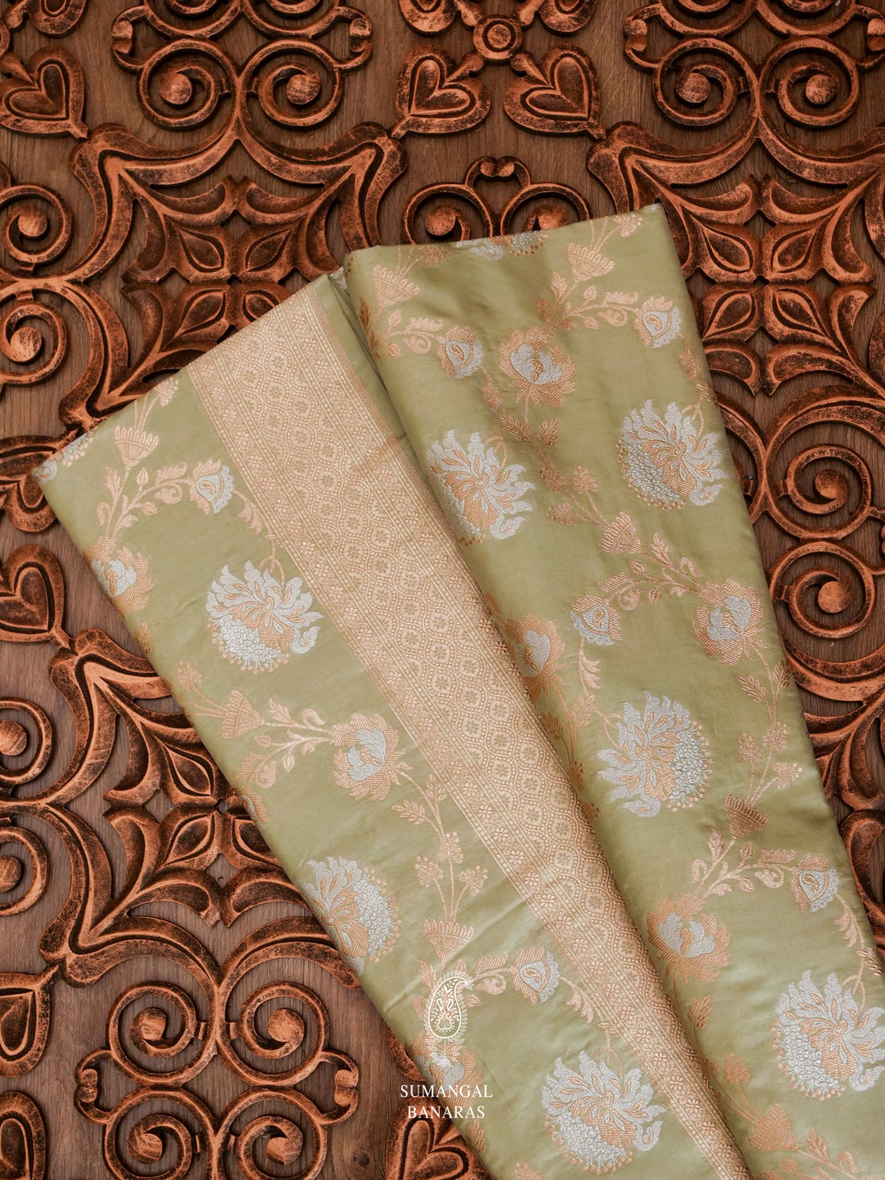 Handwoven Tea Green Katan Silk Saree