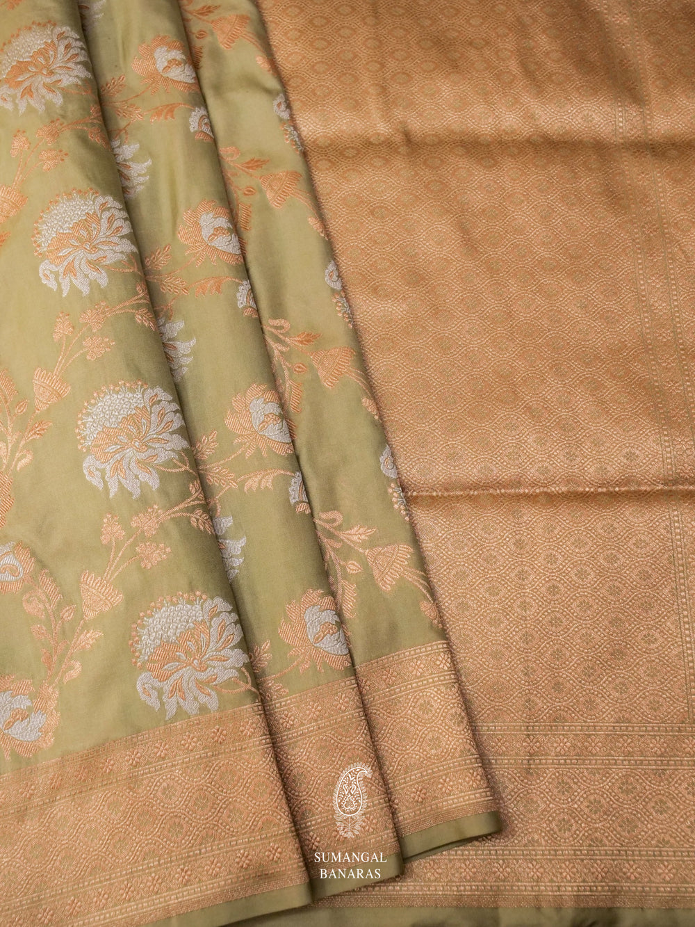 Handwoven Tea Green Katan Silk Saree
