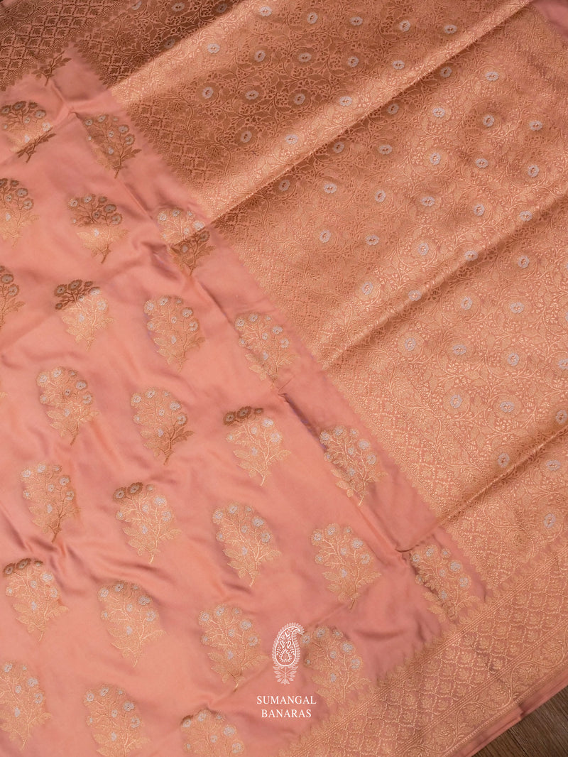 Handwoven Peach Katan Silk Saree