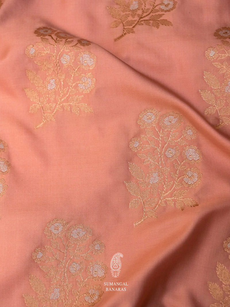 Handwoven Peach Katan Silk Saree