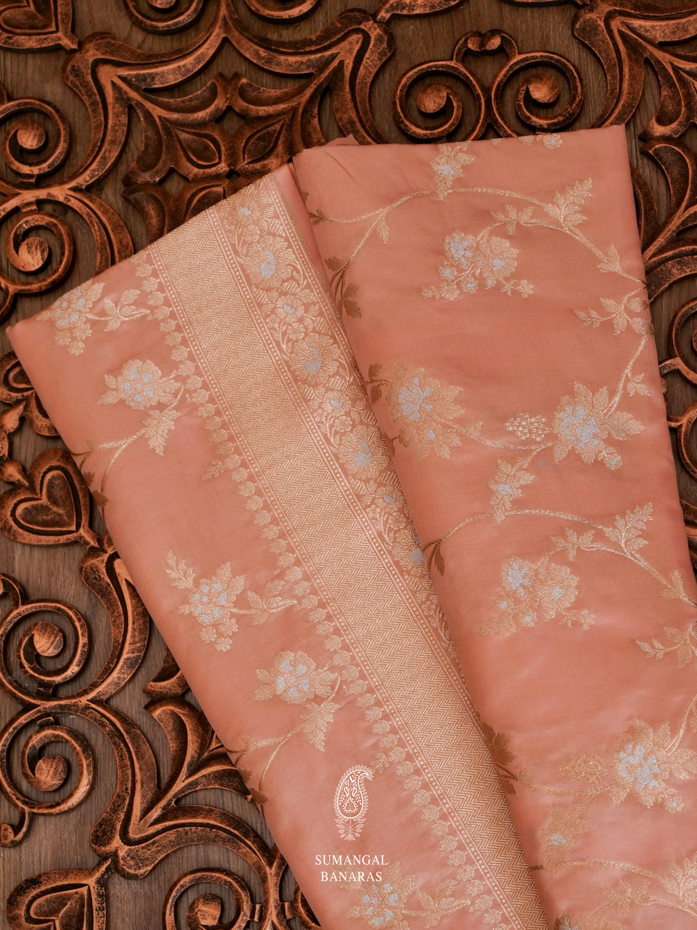 Handwoven Peach Katan Silk Saree