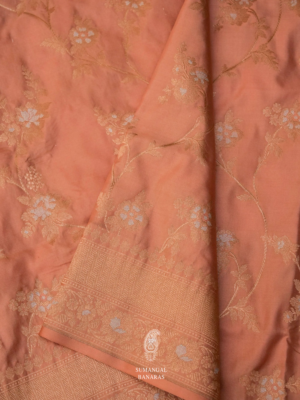 Handwoven Peach Katan Silk Saree
