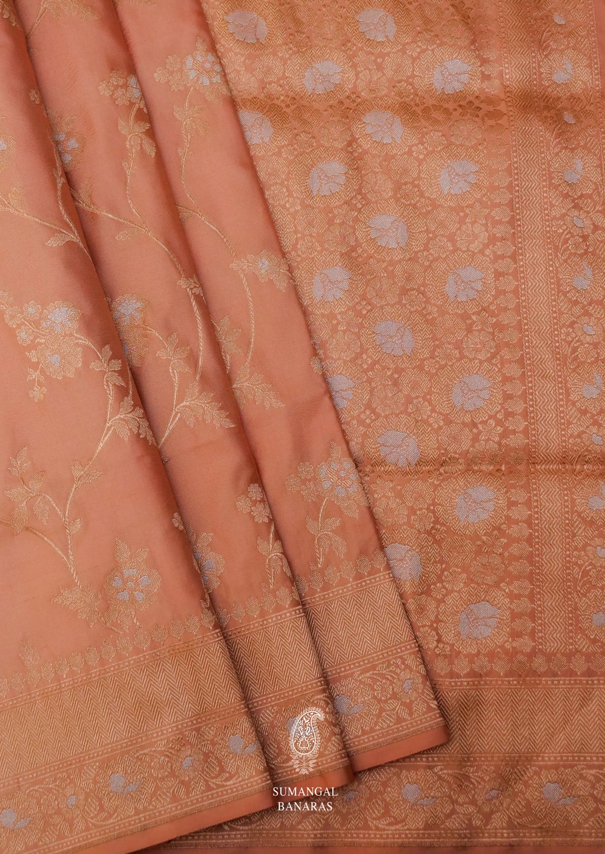 Handwoven Peach Katan Silk Saree