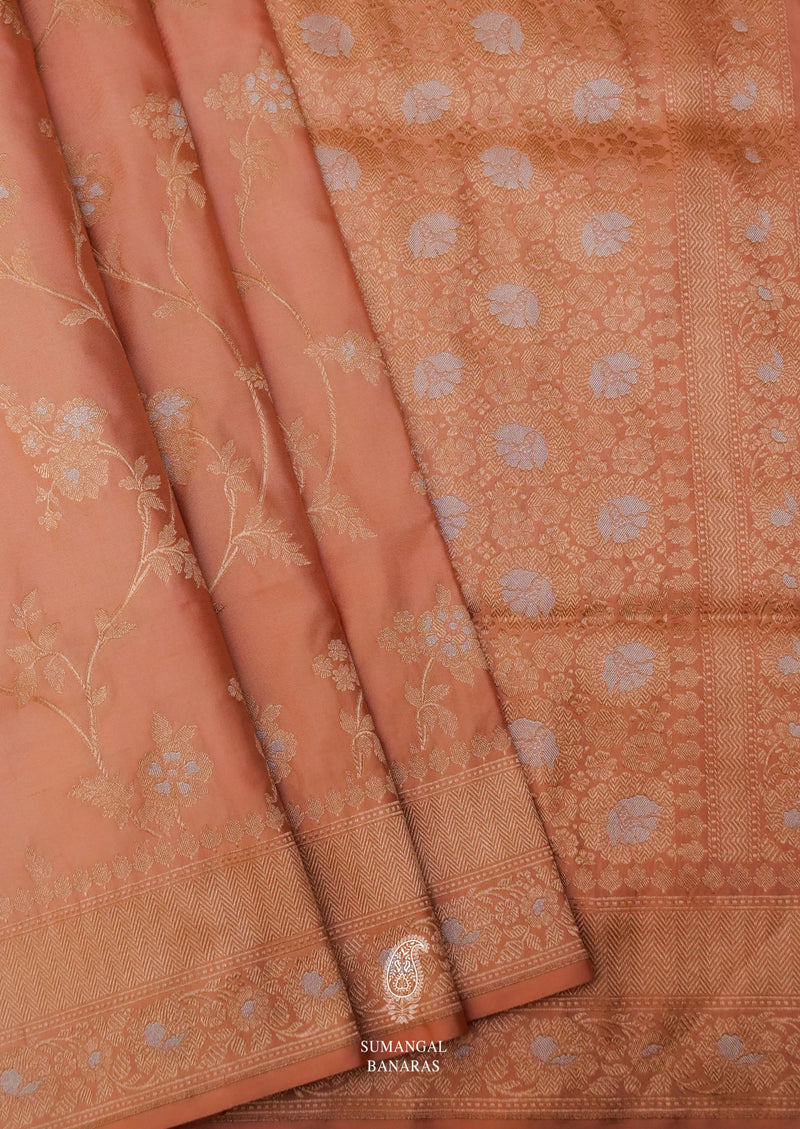Handwoven Peach Katan Silk Saree
