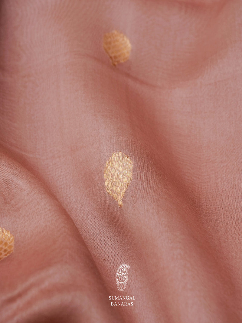 Handwoven Organza Silk Banarsi Muted Pink Saree