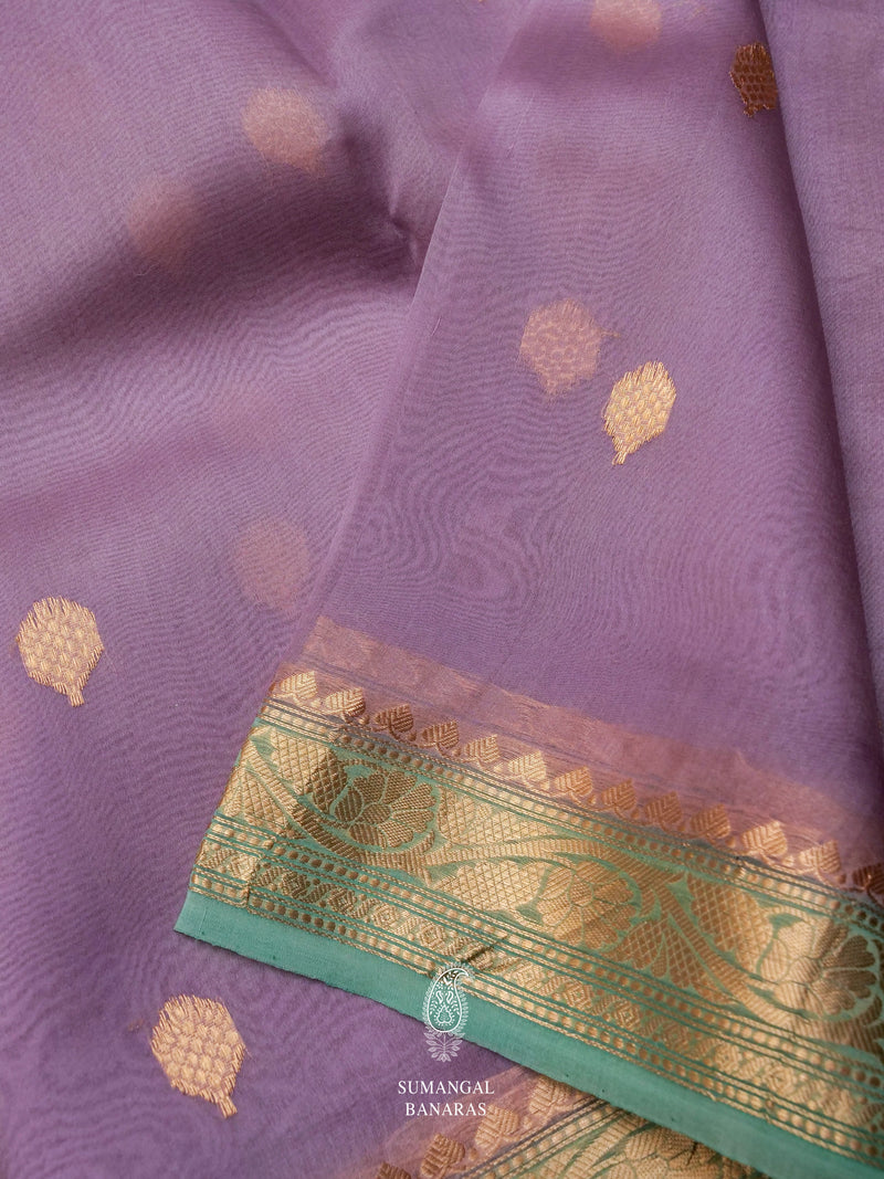 Handwoven Organza Silk Banarsi Lush Lavender Saree