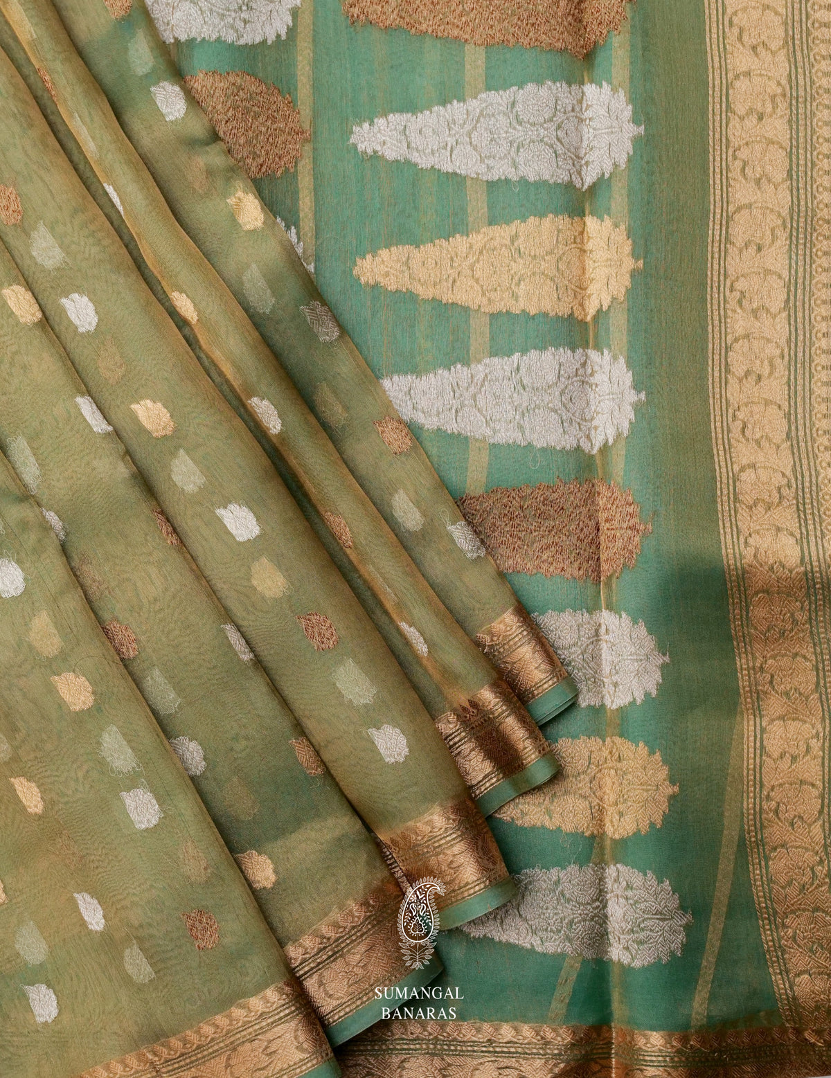 Handwoven Organza Silk Banarsi Lush Green Saree