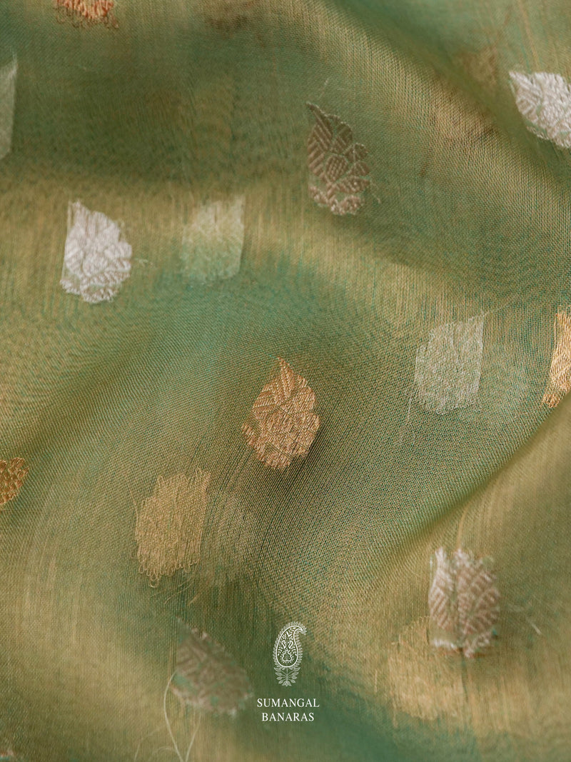 Handwoven Organza Silk Banarsi Lush Green Saree