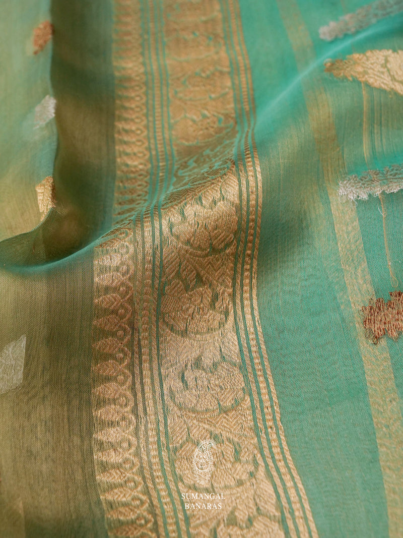 Handwoven Organza Silk Banarsi Lush Green Saree