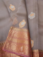 Handwoven Organza Silk Banarsi Smooth Grey Saree