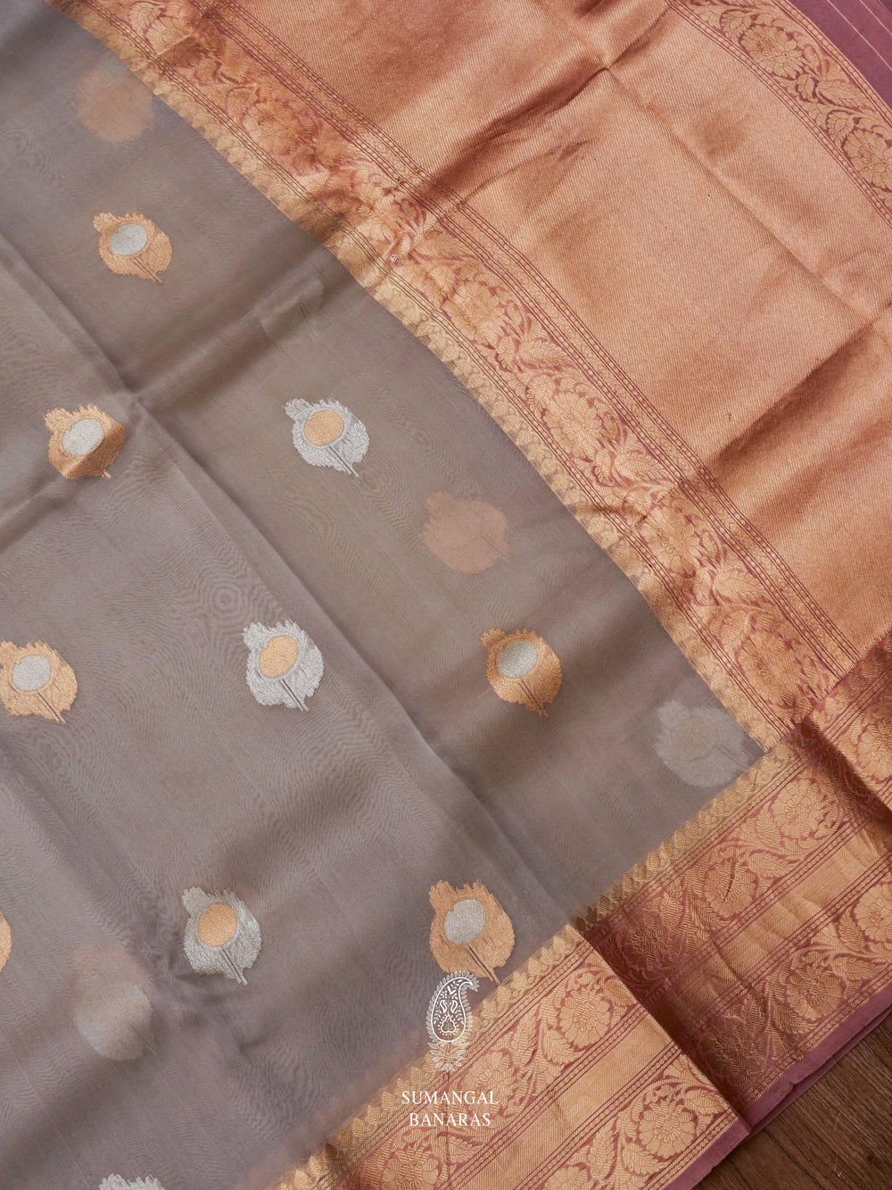 Handwoven Organza Silk Banarsi Smooth Grey Saree