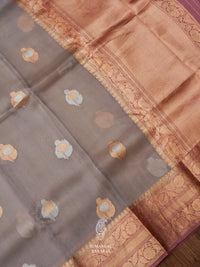 Handwoven Organza Silk Banarsi Smooth Grey Saree