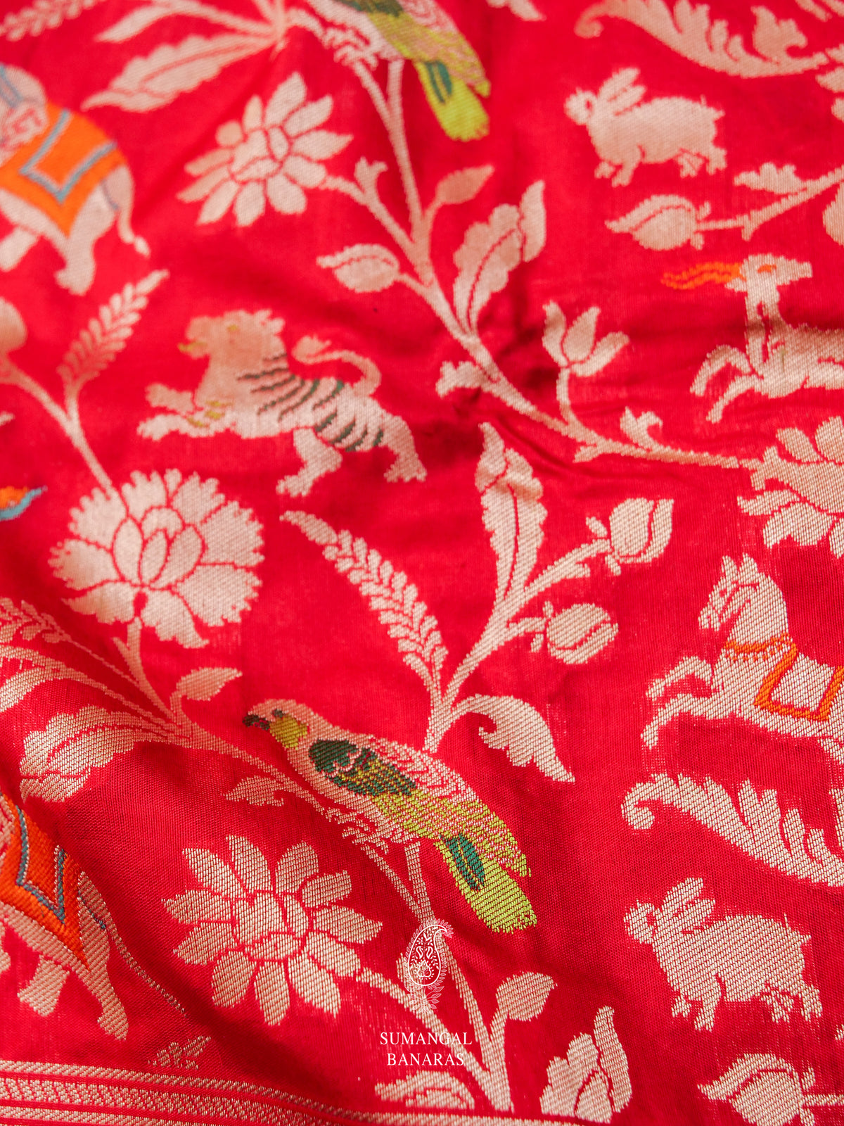 Handwoven Banarsi Cheery Red Katan Silk Saree