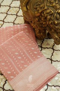 Handwoven Powder Pink Linen Silk Saree