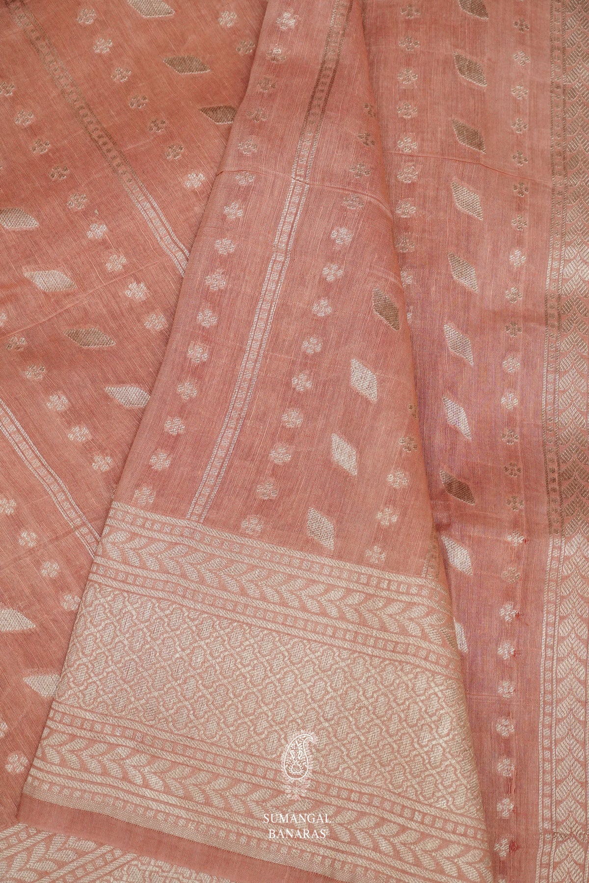 Handwoven Powder Pink Linen Silk Saree