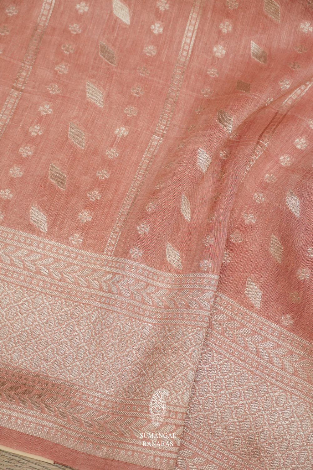 Handwoven Powder Pink Linen Silk Saree