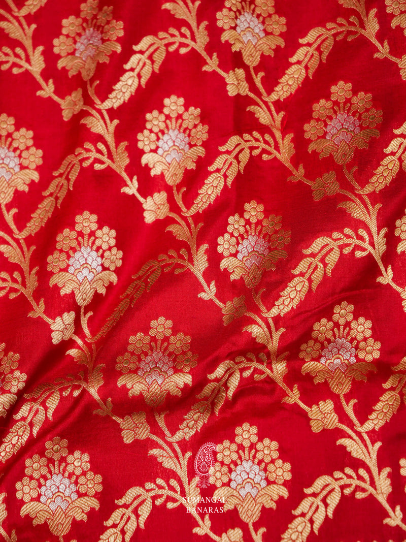 Handwoven Banarasi Classic Red Katan Silk Jaal Saree