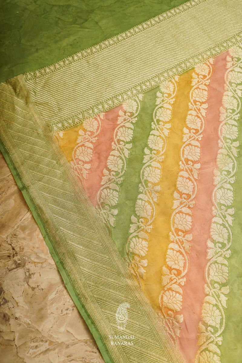 Khaddi Georgette Mehndi Green Suit Set