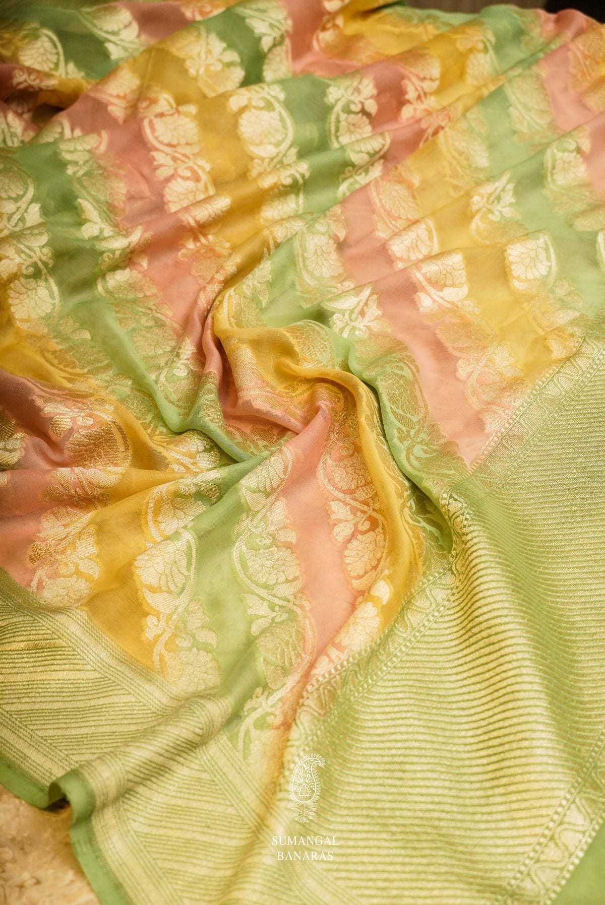 Khaddi Georgette Mehndi Green Suit Set
