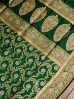 Handwoven Banarasi Jangla Dark Green Katan Silk Saree