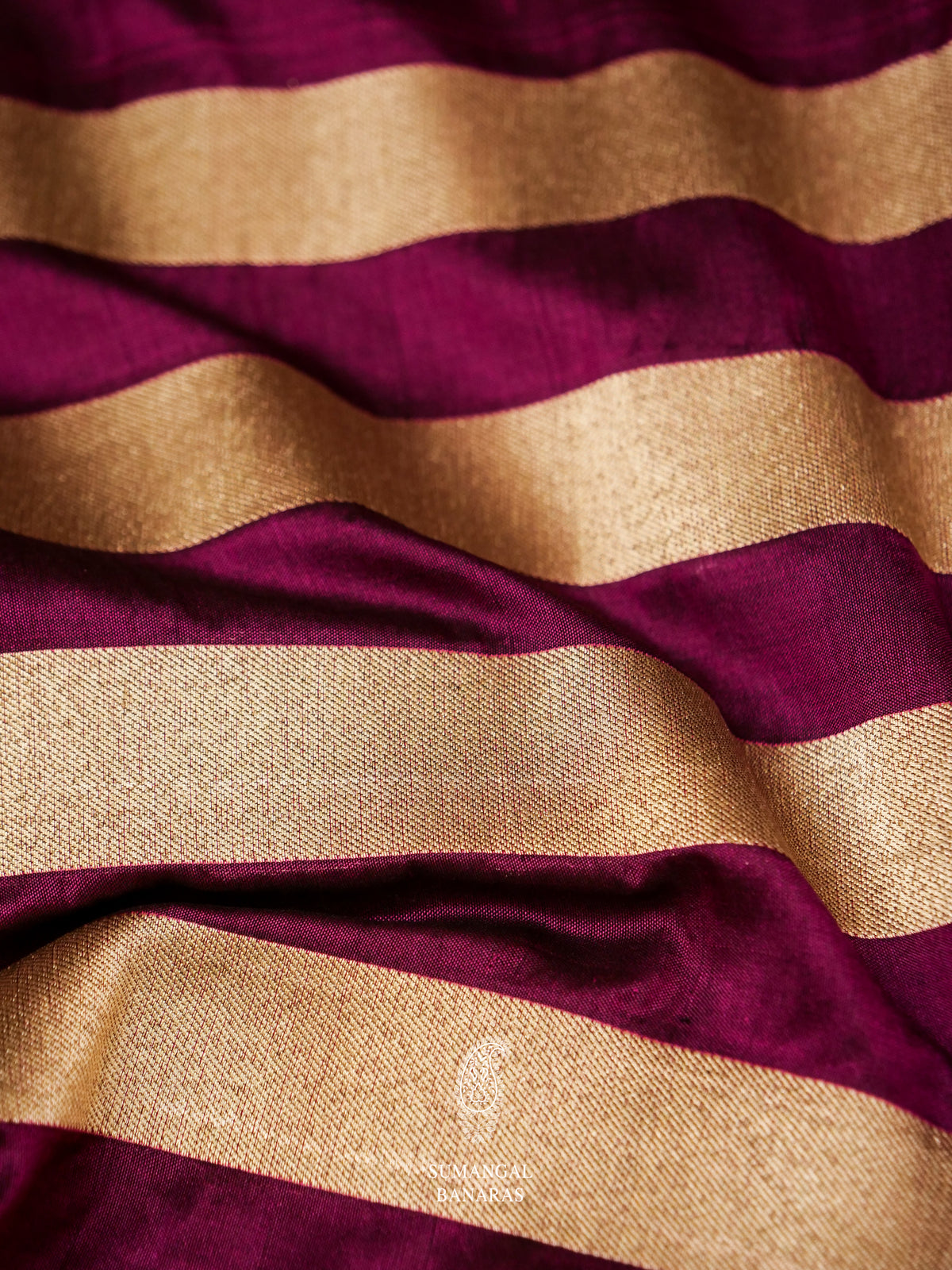 Handwoven Stripe Wine Purple Katan Silk Saree