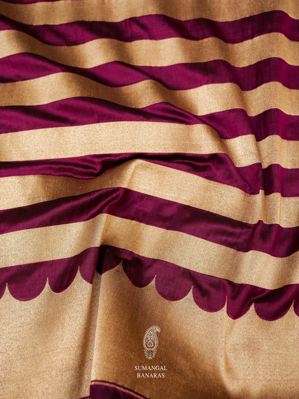 Handwoven Stripe Wine Purple Katan Silk Saree