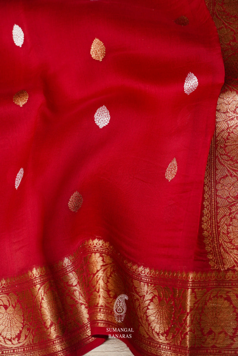 Handwoven Tomato Red Breezy Organza Saree