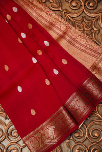 Handwoven Tomato Red Breezy Organza Saree