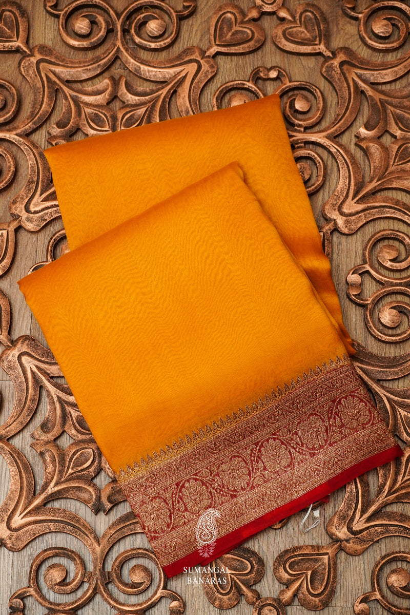 Handwoven Turmeric Yellow Breezy Organza Saree