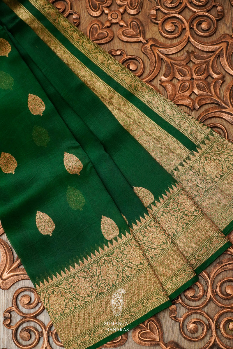 Handwoven Bottle Green Breezy Organza Saree