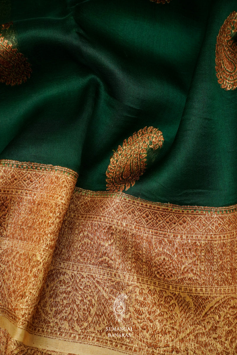 Handwoven Dark Green Breezy Organza Saree