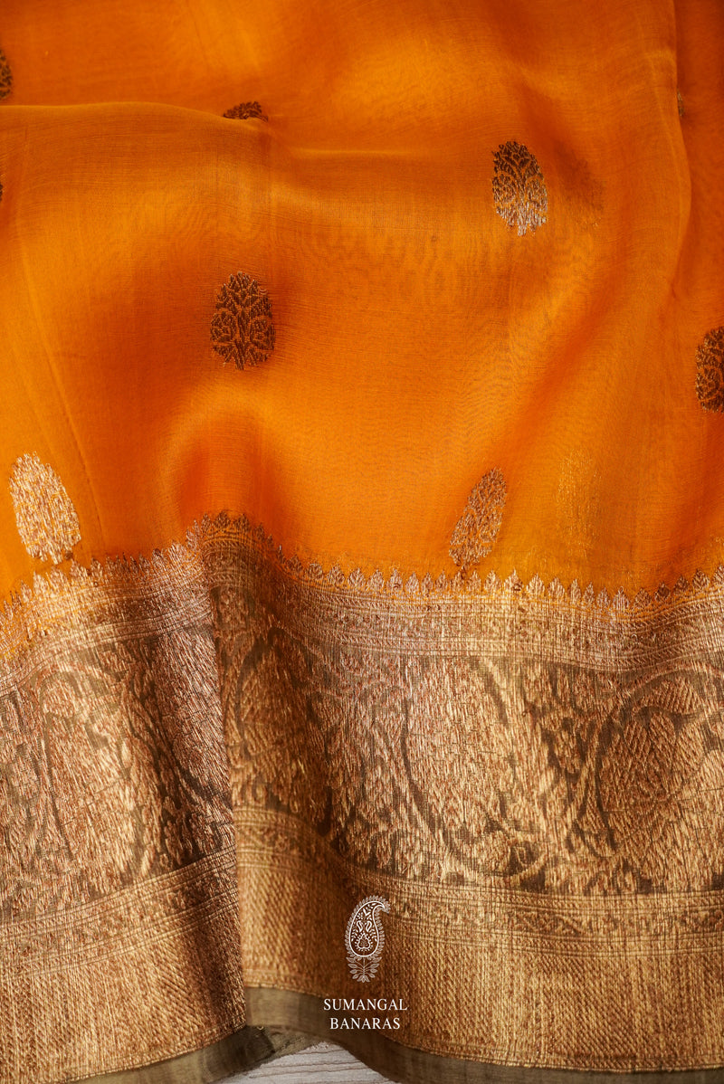 Handwoven Mustard Yellow Breezy Organza Saree