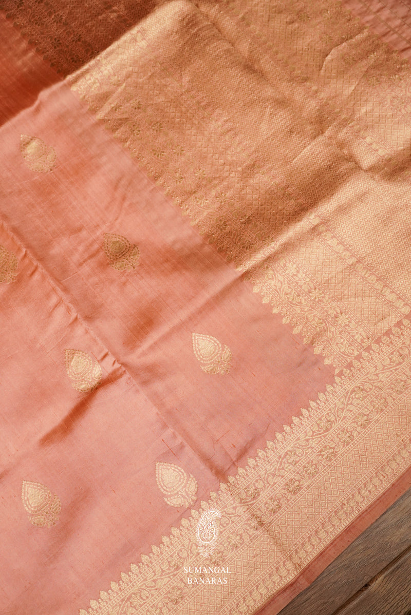 Handwoven Peach Orange Pure Silk Saree