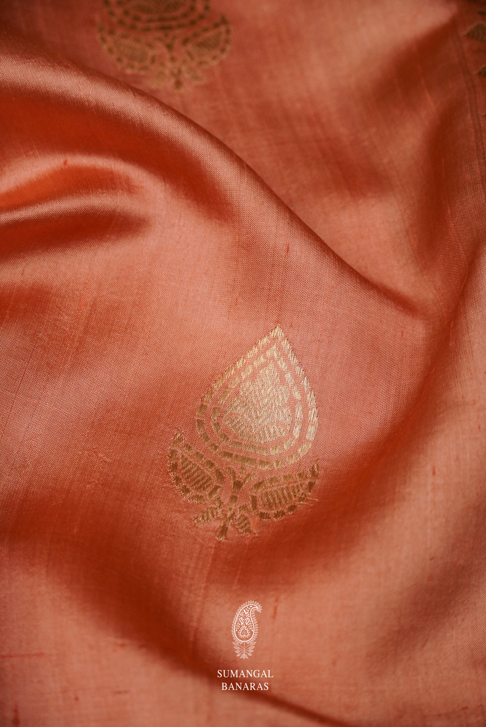 Handwoven Peach Orange Pure Silk Saree