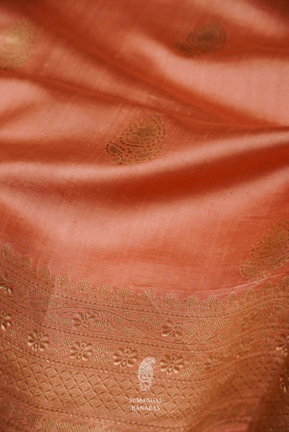 Handwoven Peach Orange Pure Silk Saree