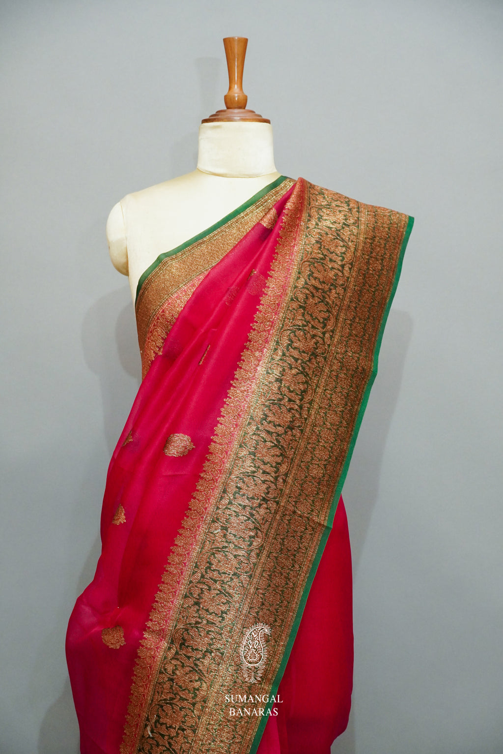 Handwoven Ruby Pink Banarasi Organza Saree